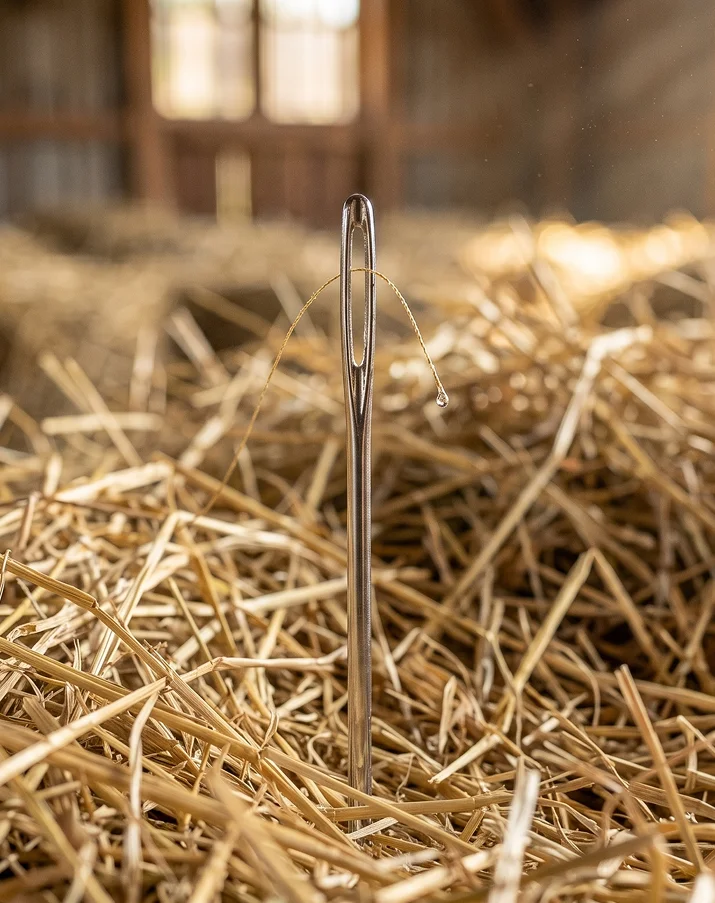 Aiguille dans une botte de foin, illustre le fait de trouver chaque petit détail lors d'un Audit
